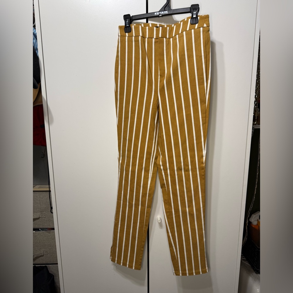 Forever21 striped mustard/tab skinny dress pants S